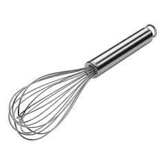 Obraz premium Classic stainless steel whisk with sturdy handle for beating eggs, cream or batter on white background