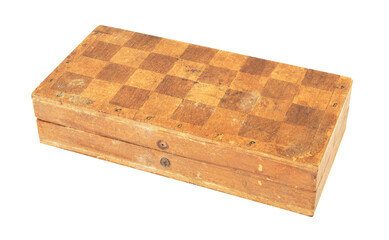 Vintage wooden chessboard with numbered ranks and files on display isolated on white background