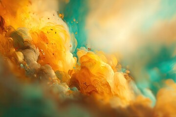 Abstract swirling colors of orange, yellow, and teal
