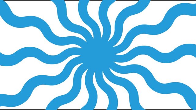 4K motion graphic of blue spiral stripes spinning on white background. Animated blue spiral stripes spinning on white background.