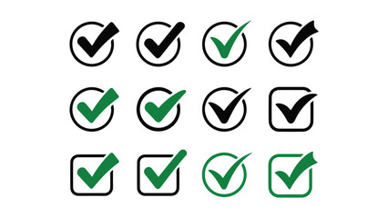 Simple checkmark icon design in multiple colors, vector illustration of the versatile checkmark icon