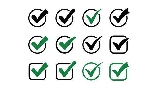 Simple checkmark icon design in multiple colors, vector illustration of the versatile checkmark icon
