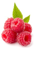 Fresh raspberries with leaves
