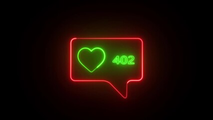 Glowing neon Social media platform love react Counter icon animation , social communication concept, love react with speech bubble icon .Neon Heart Notification Social Media Like Symbol . - Powered by Adobe
