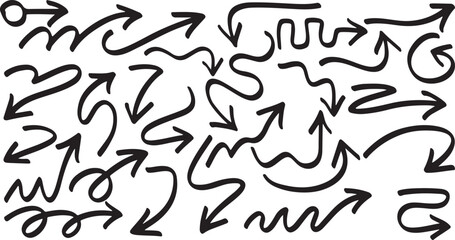 Black Arrow Brush Set – Vector, Direction, Navigation, Pointer, Guide, Brush Stroke, Graphic, Symbol, Curved, Abstract, Hand Drawn, Doodle, Isolated, Icon, Design Element, Path, Marker, Sketch