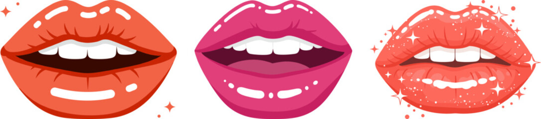Obraz premium Colorful lip illustrations in flat style with glossy finish 