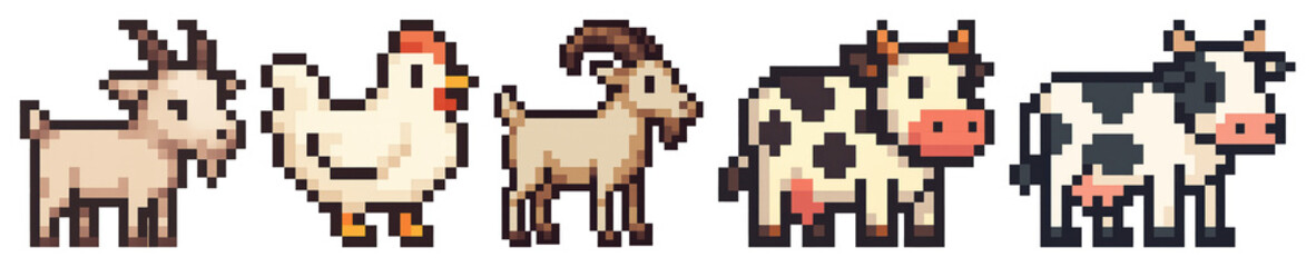 PNG Pixelated farm animals art, element set on transparent background