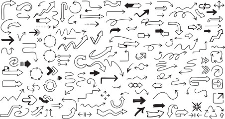 Black Arrow Brush Set – Vector, Direction, Navigation, Pointer, Guide, Brush Stroke, Graphic, Symbol, Curved, Abstract, Hand Drawn, Doodle, Isolated, Icon, Design Element, Path, Marker, Sketch