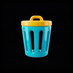 Trash Can Icon: A vibrant, cartoon-style trash can illustration with a cheerful design stands out boldly against a deep black backdrop.