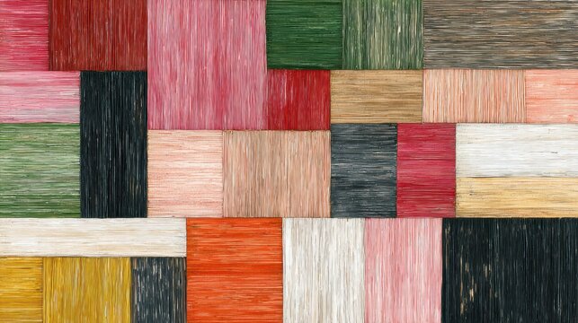 Colorful Patchwork of Textured Rectangles and Squares with Parallel Lines