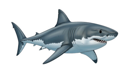 Fototapeta premium Great white shark swimming in ocean depths, detailed illustration, transparent background, cutout PNG