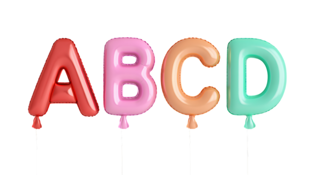 A,B,C,D Colorful balloon, Colorful alphabet balloons ABCD isolated on transparent background - Powered by Adobe