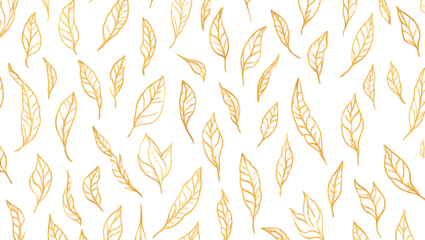 Golden leaves pattern isolated on transparent background