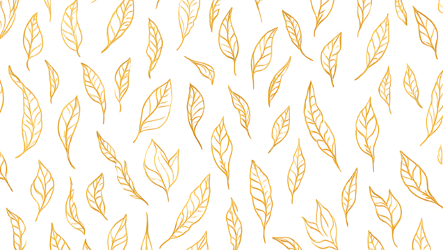 Golden leaves pattern isolated on transparent background