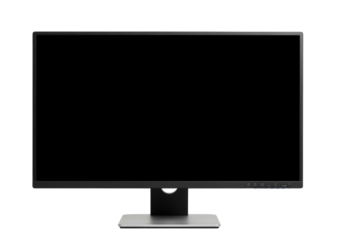 Modern computer monitor with sleek design and black screen ideal for workspace or gaming setup, transparent background, cutout PNG