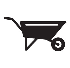 Simple black wheelbarrow illustration represents gardening farming construction work symbol