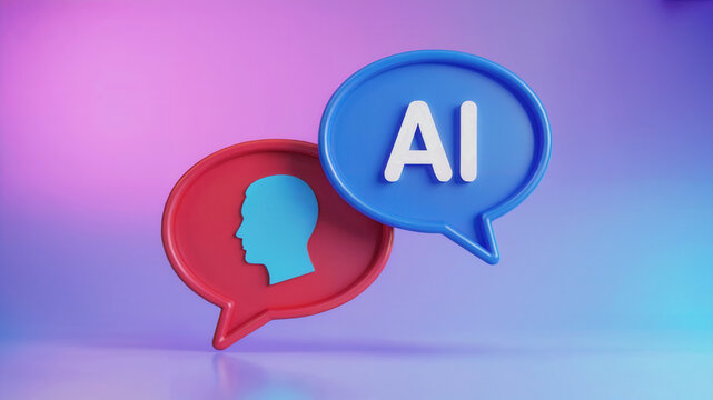 Intelligent AI communication conceptualized with human thought bubble and text dialogue