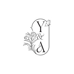 YA letter luxury minimalist logo design wedding initial concept alphabet caligraphic style monogram