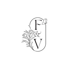 wedding initial concept alphabet FV luxury minimalist logo design caligraphic style monogram letter