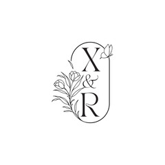 XR letter luxury minimalist logo design wedding initial concept alphabet caligraphic style monogram