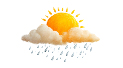 Sun and rain clouds weather icon isolated on transparent background
