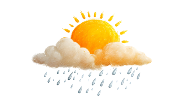 Sun and rain clouds weather icon isolated on transparent background