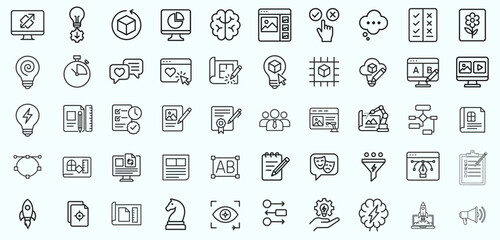 Creative process and design thinking outline icon set. UI and UX symbols.