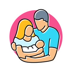 parents holding newborn baby color icon vector illustration
