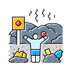 child playing near toxic waste dump chemical pollution color icon vector illustration
