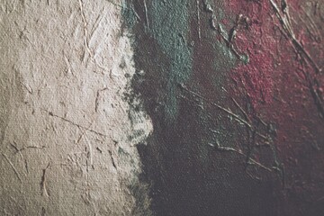 Textured abstract painting with light and dark color stripes