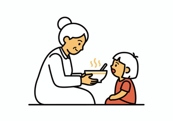 Grandma feeding her grandchild warm soup, a heartwarming moment of care and love between generations