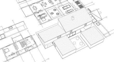 modern house sketch plan 3D illustration	
