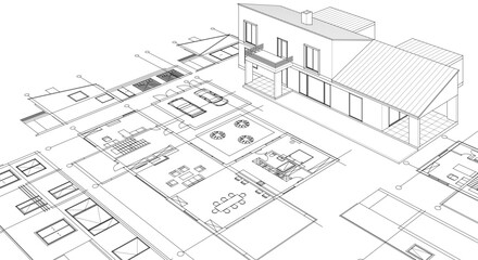 modern house sketch plan 3D illustration	
