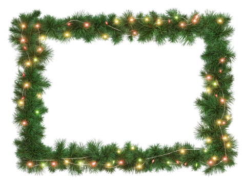 Seamless decorative christmas border with coniferous branches and garlands on transparent background, cutout - Powered by Adobe