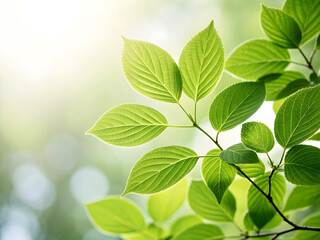 Fototapeta premium Vibrant green leaves illuminated by soft sunlight nature fresh