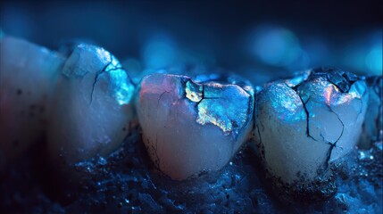 Fototapeta premium Tooth surface with iridescent crack patterns for dental technology demonstrations