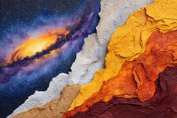 Cosmic landscape layered with textured colors