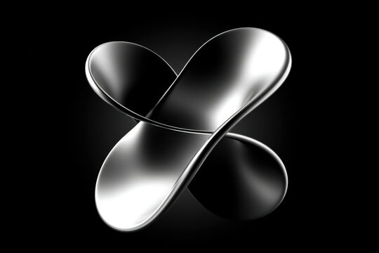 Reflective liquid chrome abstract shapes on black background