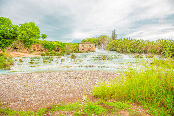 Beautiful thermal spa Terme di Saturnia in Italy. Top destinations in Italy. Trip to Europe.