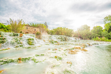 Beautiful thermal spa Terme di Saturnia in Italy. Top destinations in Italy. Trip to Europe.