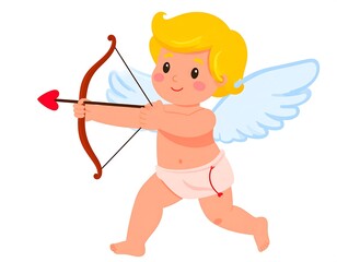 Obraz premium Cute cartoon Cupid aiming arrow