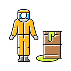 person hazmat suit near spill radioactive pollution color icon vector illustration