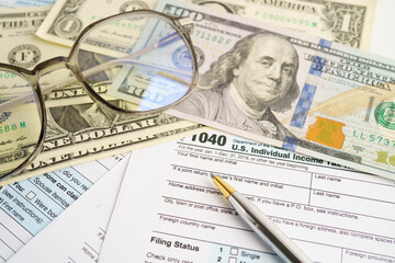 Tax form 1040 U.S. Individual Income Tax Return, business finance concept.