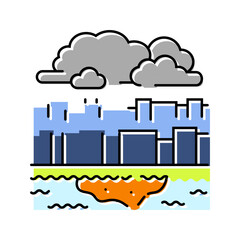 urban river dirty foam smoke air pollution color icon vector illustration