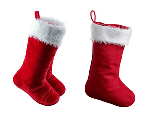 Red Christmas stocking on transparent background, cutout
