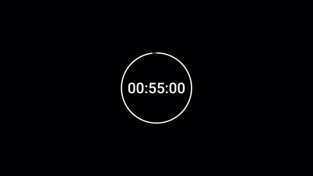 one Minute Digital Countdown Timer with minute, seconds, milliseconds from 60 to 0 seconds on transparent background, one minute countdown video with alpha  channel.