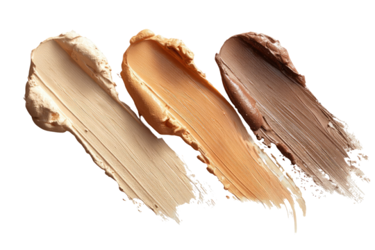 Three swatches of foundation, various shades, creamy texture