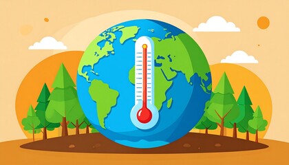 Earth with thermometer, forest background