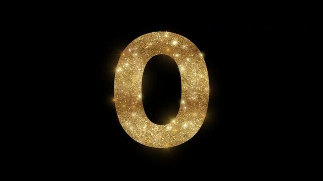Luxury number "0" with golden glitter, alpha channel