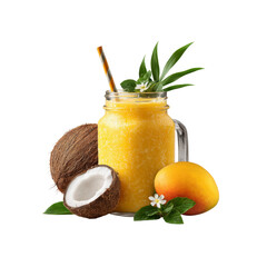 Refreshing Mango Coconut Smoothie in Mason Jar with Tropical Garnish